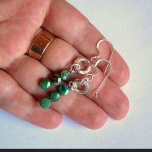 Faceted NATURAL TURQUOISE 925 HAMMERED Earrings Sterling Silver
